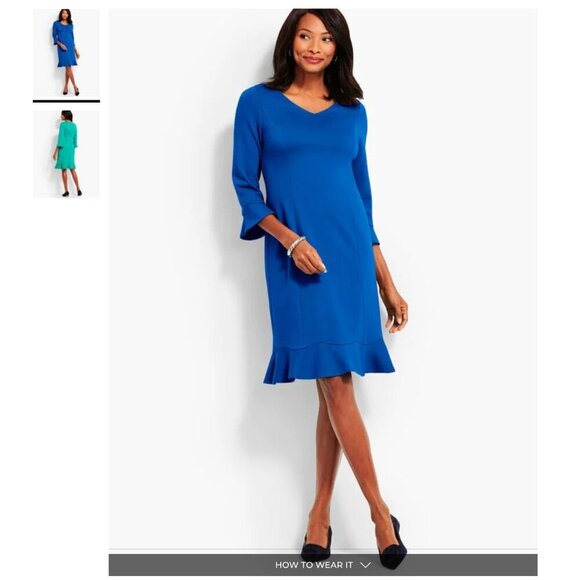 NWT Talbots Flounce Refined Ponte Sheath Dress Solid Turquoise Teal 14 WP - Picture 2 of 13